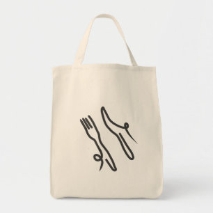 Voedingsmes en vork moderne grijs en wit tote bag