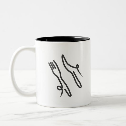 Voedingsmes en vork moderne grijs en wit tweekleurige koffiemok (Links)