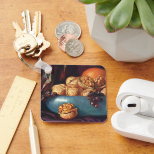  voedsel, noten en fruit in een blauwe Bowl Sleutelhanger