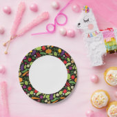 Voedsel op zwarte achtergrond papieren bordje (Feest)