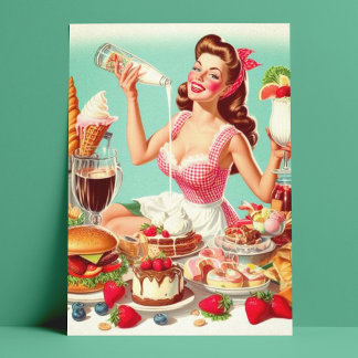  voedsel pin-up illustratie briefkaart