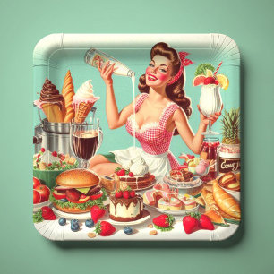 voedsel pin-up illustratie papieren bordje