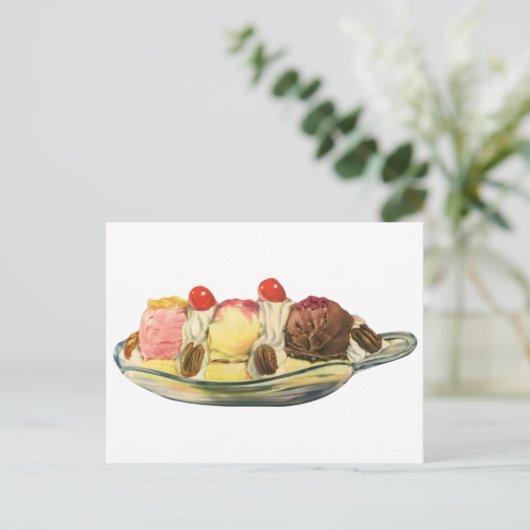  voedseldesserts, bananengespleten kersen briefkaart (Staand voorkant)