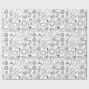 Voedseldoedelen zwart en wit cadeaupapier