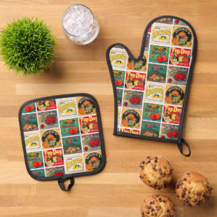 voedseletiketten - kleurrijk patroon ovenwant & pannenlap set