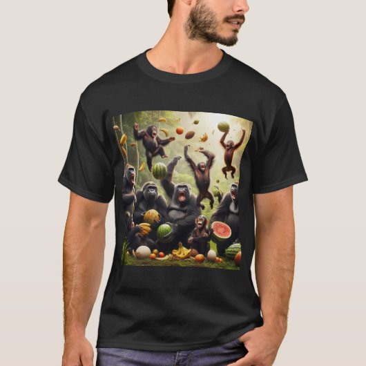 Voedselgevecht Primaten, fruit T-shirt (Voorkant)