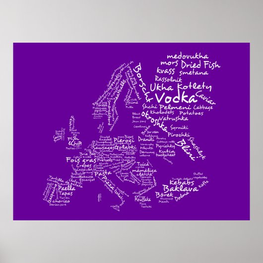 Voedselkaart van Europa (Paars) Poster (Voorkant)