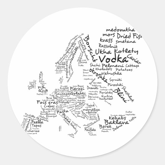Voedselkaart van Europa Ronde Sticker (Voorkant)