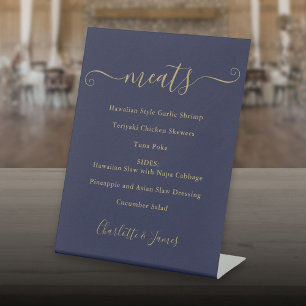 Voedselmenu handtekening script Navyblauw en Goud Reclamebord Met Voetstuk
