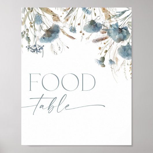 Voedseltafel bord boho stoffige blauwe wilde bloem poster (Voorkant)