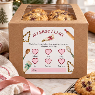 Voedselveiligheid Allergie Alert Roze Bakkerij Dee Vierkante Sticker