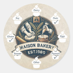 Voedselveiligheid Allergie Alert Rustic Bakery Cak Ronde Sticker