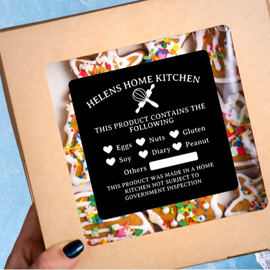 Voedselveiligheid Black Allergy Alert Bakery Stick Vierkante Sticker