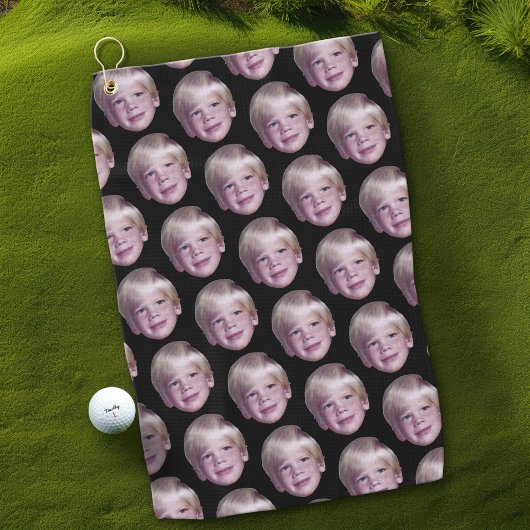 Voeg 1 Floating Head Photo Half Drop Pattern Black Golfhanddoek