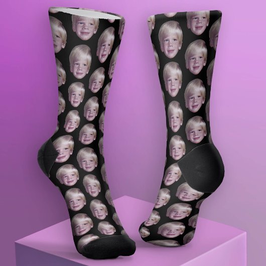 Voeg 1 Floating Head Photo Half Drop Pattern Black Sokken