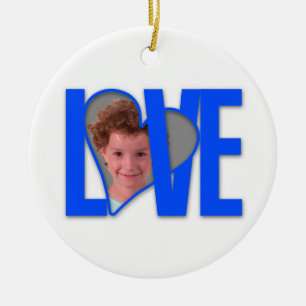 Voeg 2 foto's toe Liefde Ronde Ornament Blauw Rood
