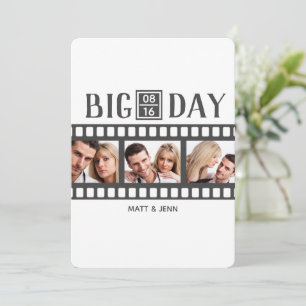 Voeg 3 foto's Fun Film Wedding Invitation toe Kaart