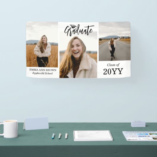 Voeg 3 foto's Modern Script Afstuderen Banner (Beurs)