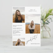 Voeg 3 Photo Modern Script Afstuderen Invitation t Kaart (Staand voorkant)