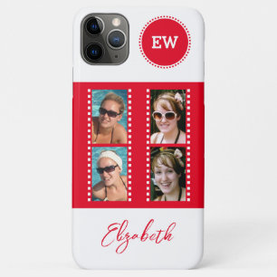 Voeg 4 foto's toe initialen en noem rood en wit iPhone 11 pro max hoesje