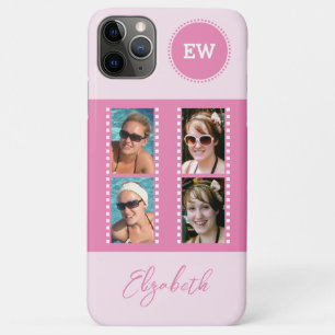 Voeg 4 foto's toe initialen en noem roze en wit iPhone 11 pro max hoesje