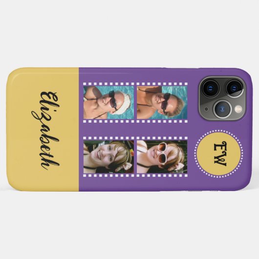 Voeg 4 foto's toe initialen noemen geel en paars Case-Mate iPhone case (Achterkant (horizontaal))