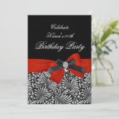 Voeg Age Birthday Party Red Damask Black toe Kaart (Staand voorkant)