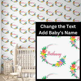 Voeg Baby Naam toe in Bloemen Circle Lijst Behang