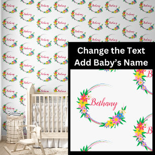 Voeg Baby Naam toe in Bloemen Circle Lijst Behang