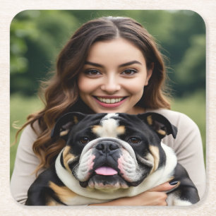 Voeg Bulldog Foto Personaliseer Aanpassen toe Vierkante Kartonnen Onderzetter