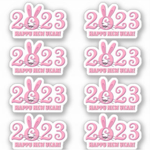 Voeg Chinees Nieuwjaar 2023 Jaar van Rabbit Pink t Sticker