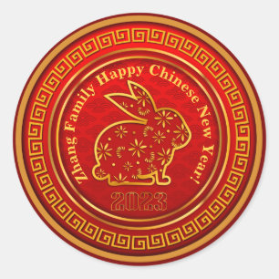 Voeg Chinees nieuwjaar 2023 Rabbit Gold 1,5 inch t Ronde Sticker