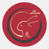 Voeg Chinees Nieuwjaar van Rabbit 2023 Red Gold to Ronde Sticker (Voorkant)
