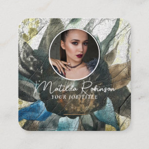 Voeg cirkelvormige foto gouden handtekening zonneb vierkante visitekaartje