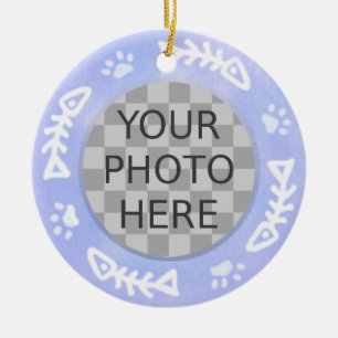 Voeg de foto van uw kat toe: Vis en pootafdrukken Keramisch Ornament