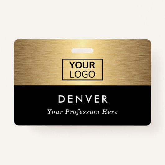 Voeg de logo-werknemersnaam zwarte gouden gradiënt badge (Voorkant)