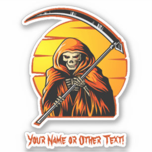 Voeg de naam Brown Grim Reaper Oranje Sunset Hallo Sticker