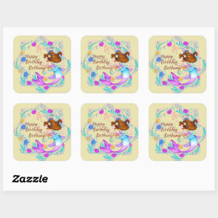 Voeg de naam Brown Hair Mermaid Mauve toe aan de C Vierkante Sticker