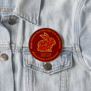 Voeg de naam Chinees nieuwjaar 2023 Rabbit Gold Re Ronde Button 7,6 Cm
