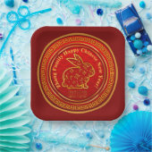 Voeg de naam Chinees nieuwjaar 2023 Rabbit Red Gol Papieren Bordje (Feest)