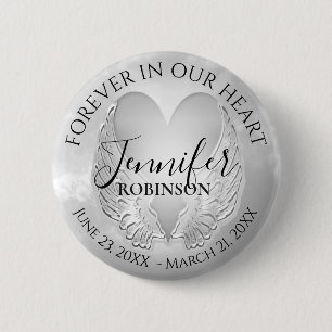 Voeg de naam Custom Memorial Silver Heart toe Ronde Button 5,7 Cm