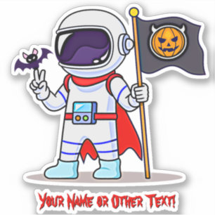 Voeg de naam Cute Astronaut Pumpkin Flag Bat Hallo Sticker