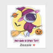 Voeg de naam Cute Astronaut Witch Broom Saturn Pum Sticker (Vel)