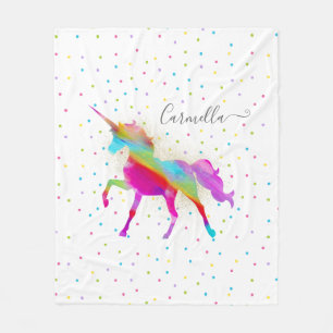 Voeg de naam Gold Glitter Rainbow Unicorn Medium/L Fleece Deken