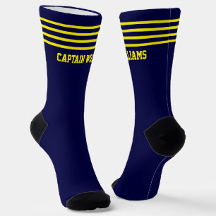Voeg de naam Gold Stripes toe aan Navy Blue Sokken