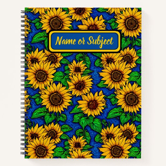 Voeg de naam Golden Sunflower en gouden zonnebloem Notitieboek (Voorkant)