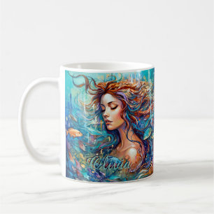 Voeg de naam Mermaid Underwater in Zee toe, Hair F Koffiemok