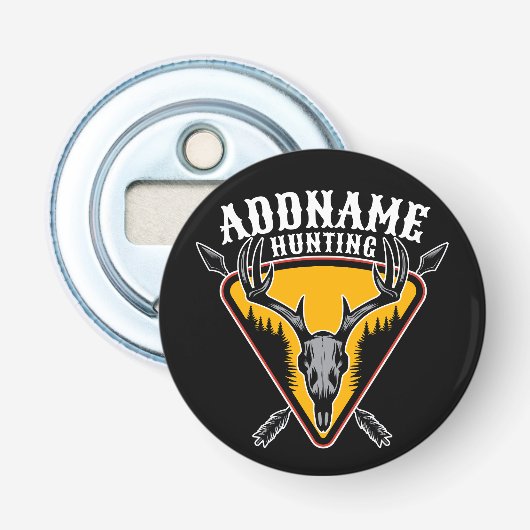 VOEG DE NAAM VAN Hunter Elk Skull Big Antlers Deer Button Flesopener (Voorkant)