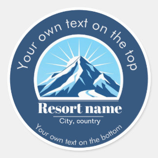 Voeg de naam van uw berg- of skigebied toe ronde sticker