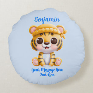 Voeg de Tekst van de Naam, de Tijger van de Baby m Rond Kussen